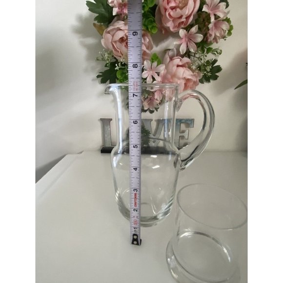 Bedside Water Decanter Clear Glass Handled Carafe with Inside Glass 7 1/4" MCM - Picture 9 of 16